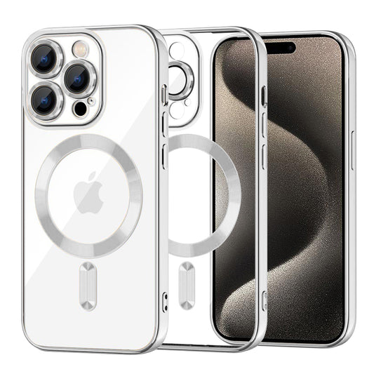 Custodia MagSafe per Apple iPhone 15 Pro Max, Techsuit, Luxury Crystal, Argento