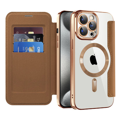 MagSafe Case for Apple iPhone 15 Pro Max, Techsuit, SmartMag Book, Brown
