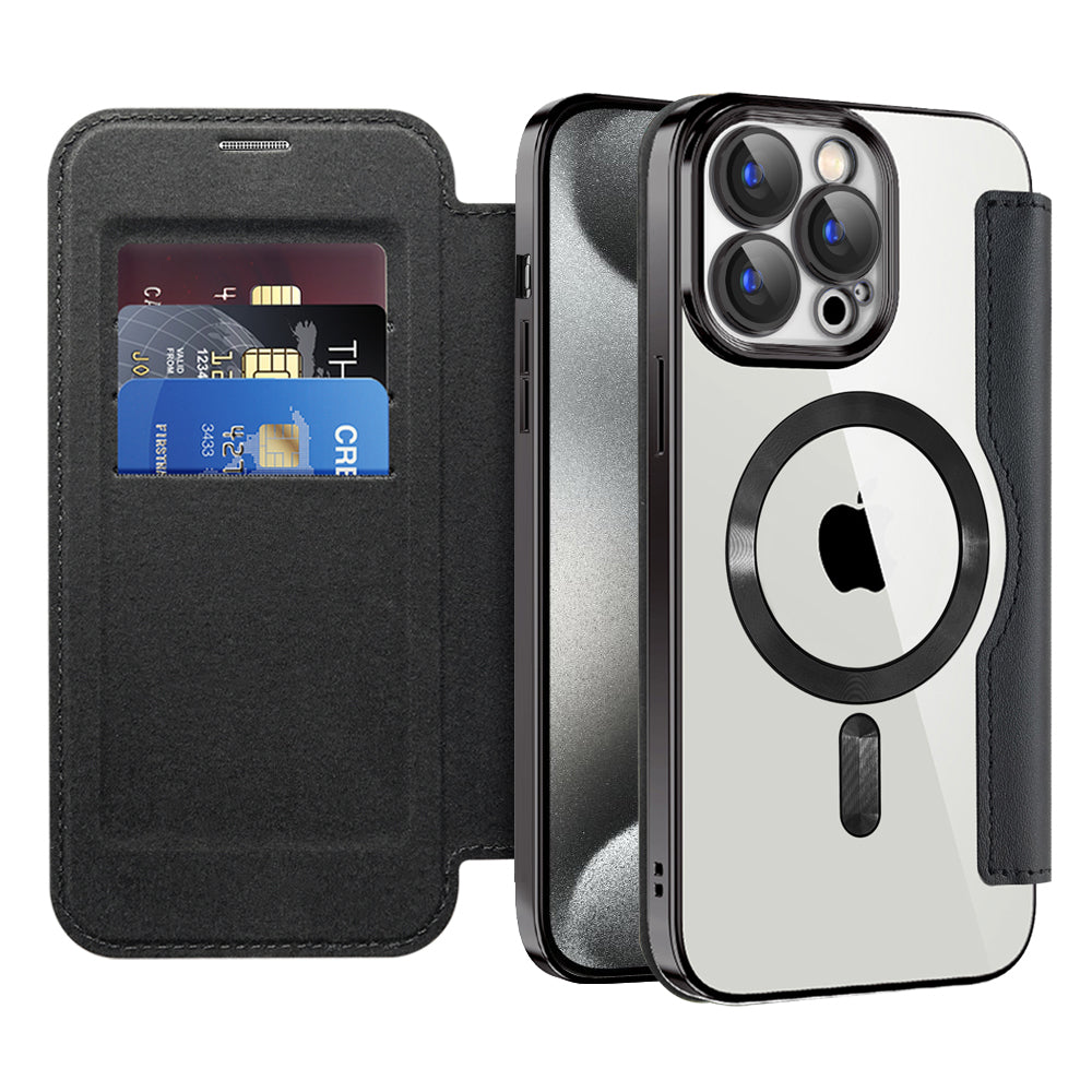 Custodia MagSafe per Apple iPhone 15 Pro Max, Techsuit, SmartMag Book, Nera