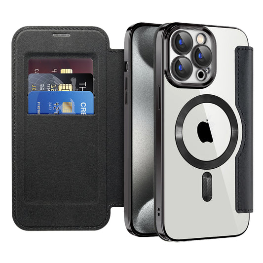 Custodia MagSafe per Apple iPhone 15 Pro Max, Techsuit, SmartMag Book, Nera