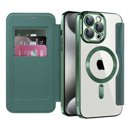 Custodia MagSafe per Apple iPhone 15 Pro Max, Techsuit, SmartMag Book, Verde