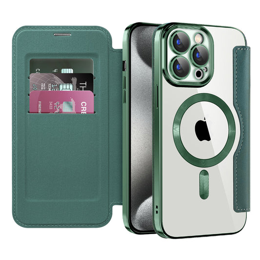 Custodia MagSafe per Apple iPhone 15 Pro Max, Techsuit, SmartMag Book, Verde