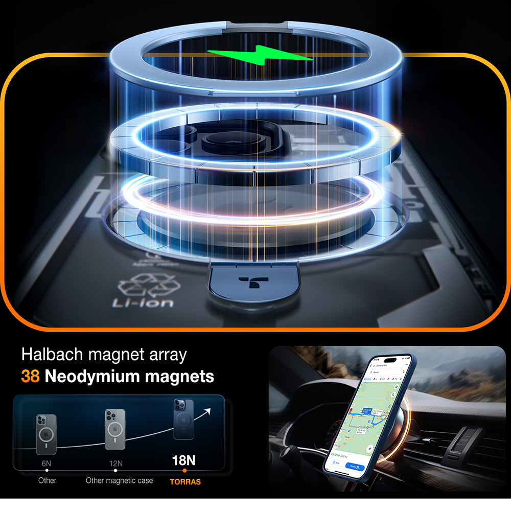 MagSafe Case for Apple iPhone 15 Pro Max, Torras, Ostand, Navy Blue