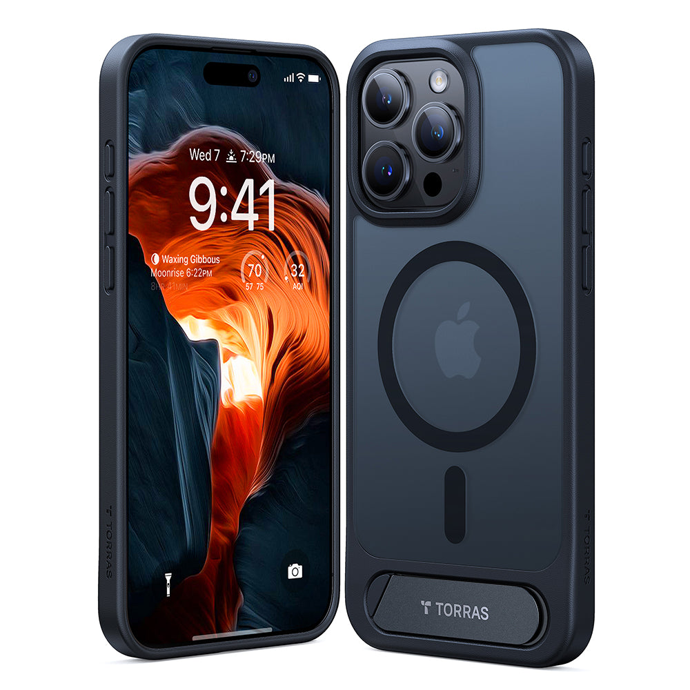 Custodia MagSafe per Apple iPhone 15 Pro Max, Torras, Pstand, Nera