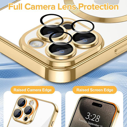 Custodia MagSafe per Apple iPhone 15 Pro, Techsuit, Luxury Crystal, Dorata