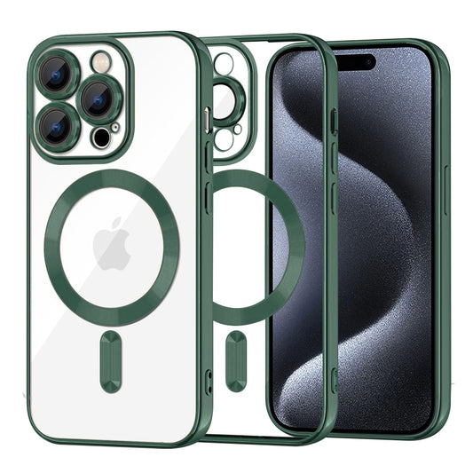 Custodia MagSafe per Apple iPhone 15 Pro, Techsuit, Luxury Crystal, Verde Scuro