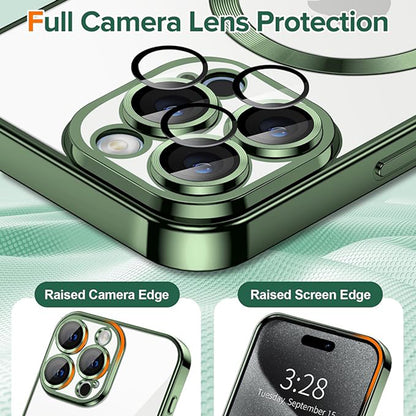Custodia MagSafe per Apple iPhone 15 Pro, Techsuit, Luxury Crystal, Verde Scuro