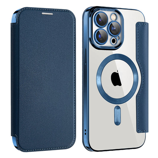Custodia MagSafe per Apple iPhone 15 Pro, Techsuit, SmartMag Book, Blu