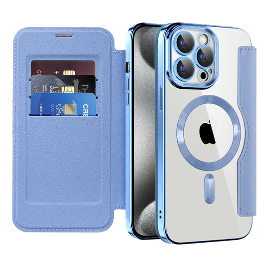 Custodia MagSafe per Apple iPhone 15 Pro, Techsuit, SmartMag Book, Blu
