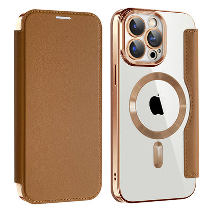 Custodia MagSafe per Apple iPhone 15 Pro, Techsuit, SmartMag Book, Marrone