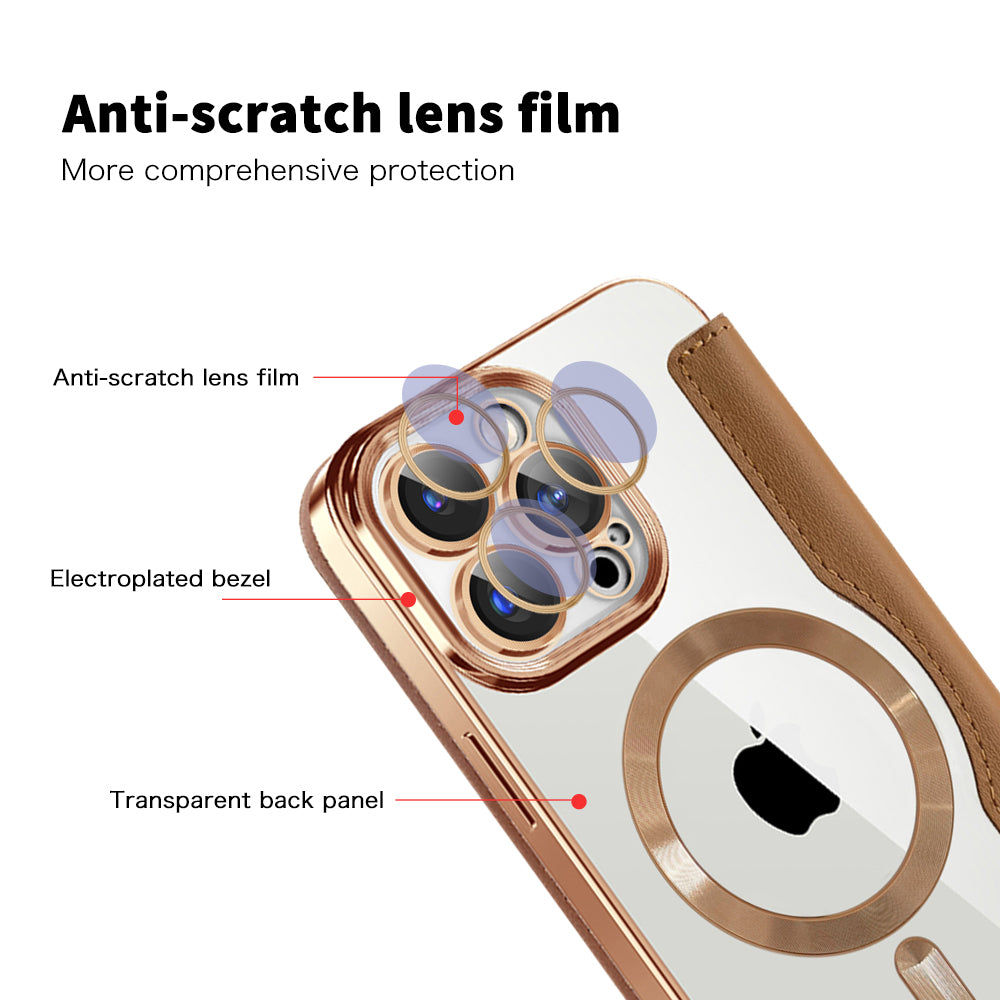 Custodia MagSafe per Apple iPhone 15 Pro, Techsuit, SmartMag Book, Marrone