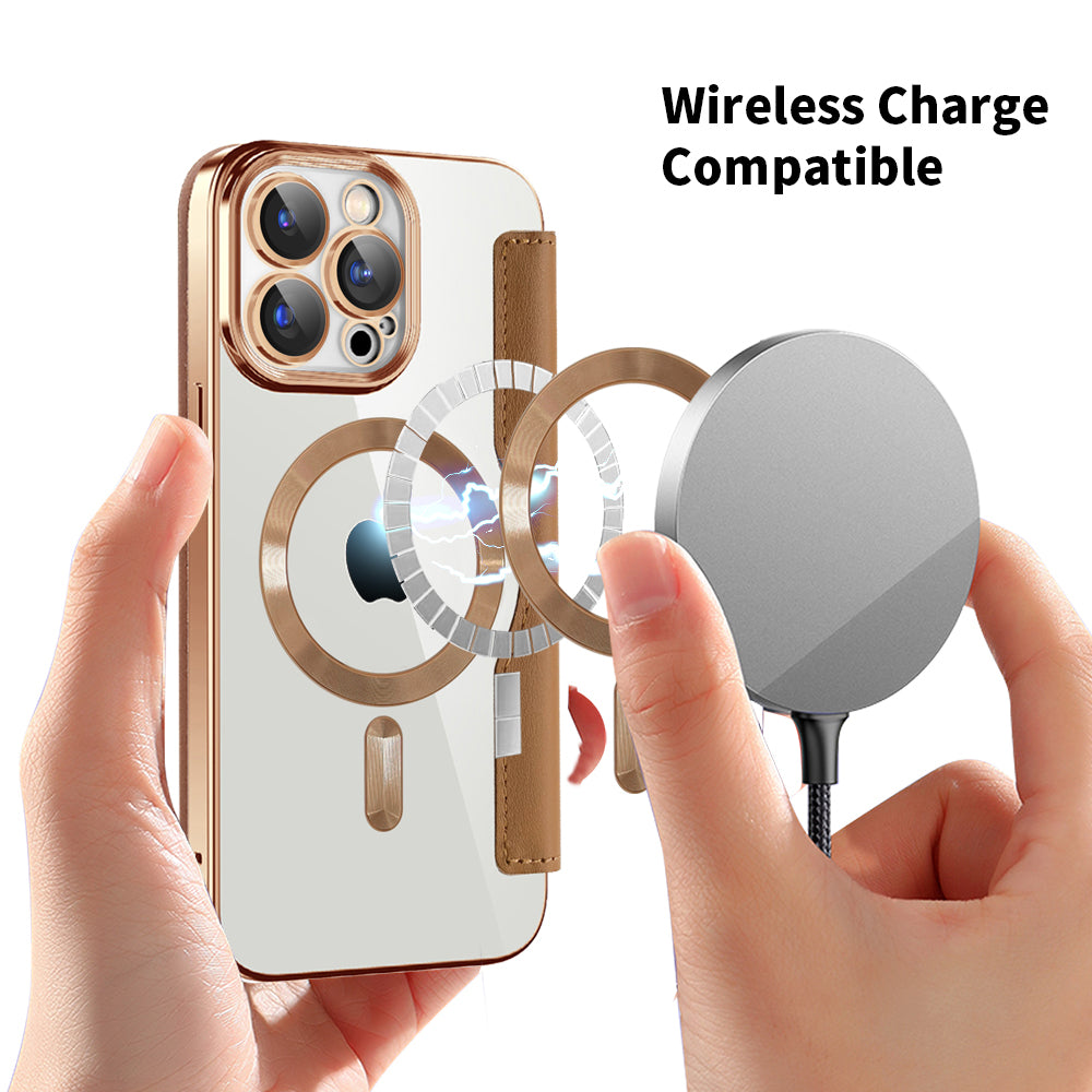 Custodia MagSafe per Apple iPhone 15 Pro, Techsuit, SmartMag Book, Marrone