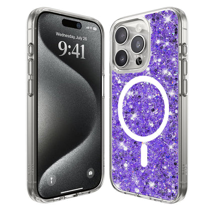 Custodia MagSafe per Apple iPhone 15 Pro, Techsuit, Sparkly Glitter, Viola