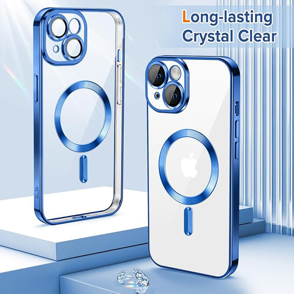 Custodia MagSafe per Apple iPhone 15, Techsuit, Luxury Crystal, Blu Scuro
