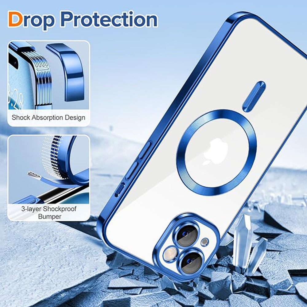 Custodia MagSafe per Apple iPhone 15, Techsuit, Luxury Crystal, Blu Scuro