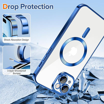 Custodia MagSafe per Apple iPhone 15, Techsuit, Luxury Crystal, Blu Scuro
