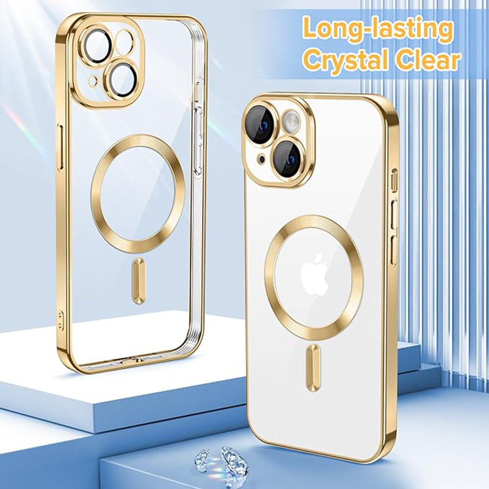 Custodia MagSafe per Apple iPhone 15, Techsuit, Luxury Crystal, Dorata