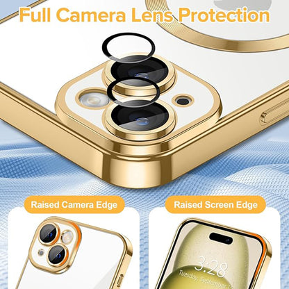 Custodia MagSafe per Apple iPhone 15, Techsuit, Luxury Crystal, Dorata