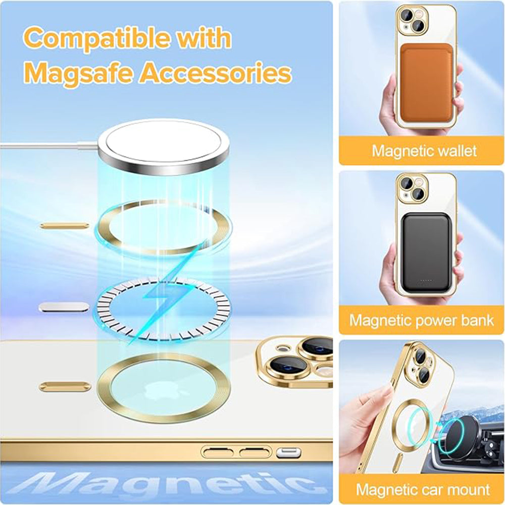 Custodia MagSafe per Apple iPhone 15, Techsuit, Luxury Crystal, Dorata