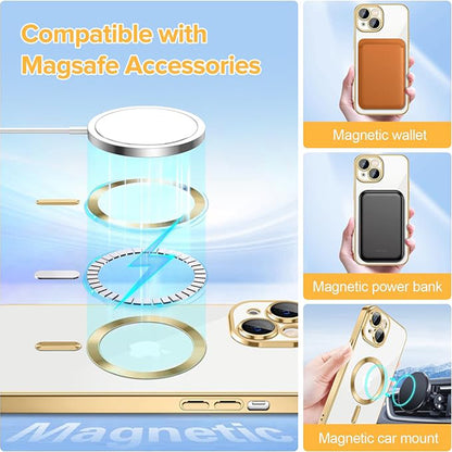 Custodia MagSafe per Apple iPhone 15, Techsuit, Luxury Crystal, Dorata
