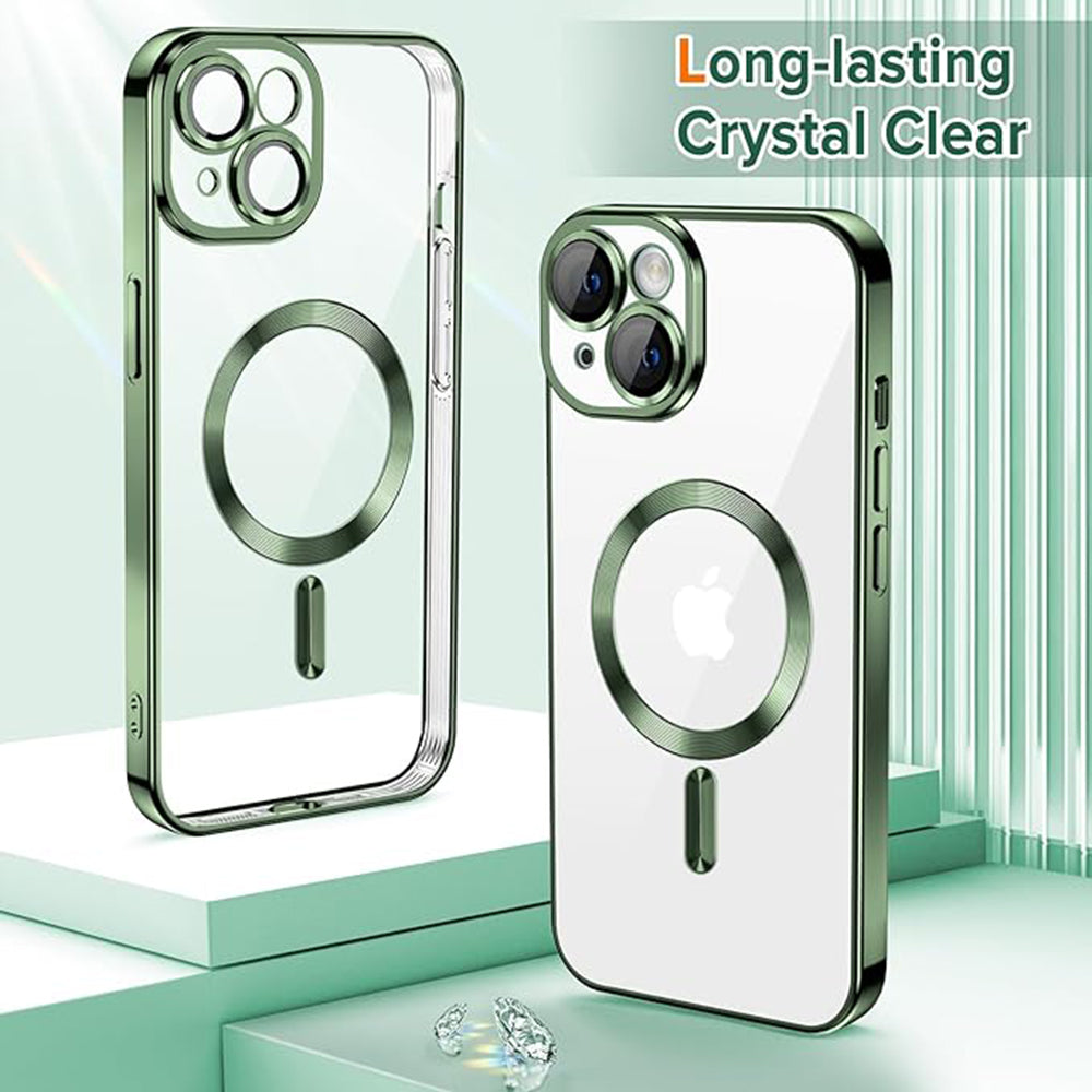 Custodia MagSafe per Apple iPhone 15, Techsuit, Luxury Crystal, Verde Scuro