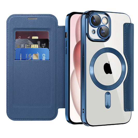Custodia MagSafe per Apple iPhone 15, Techsuit, SmartMag Book, Blu