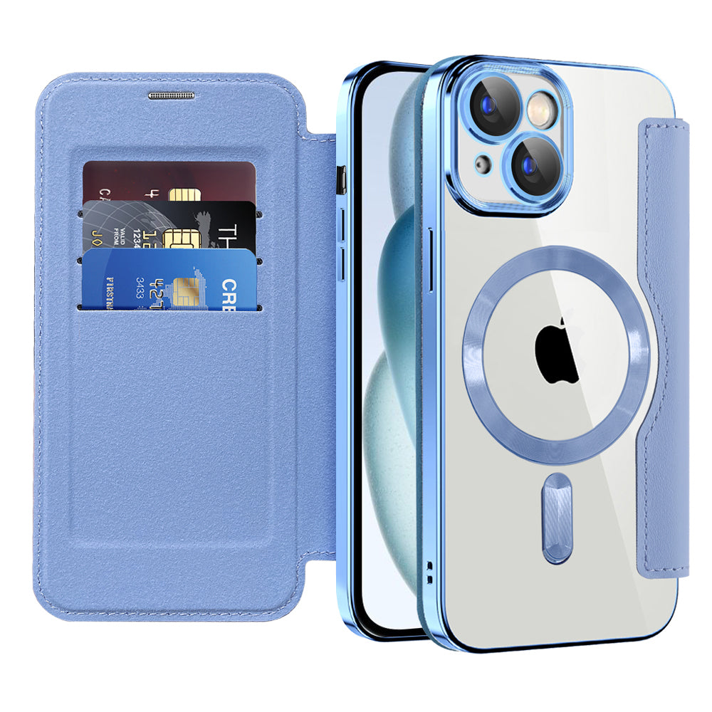 Custodia MagSafe per Apple iPhone 15, Techsuit, SmartMag Book, Blu