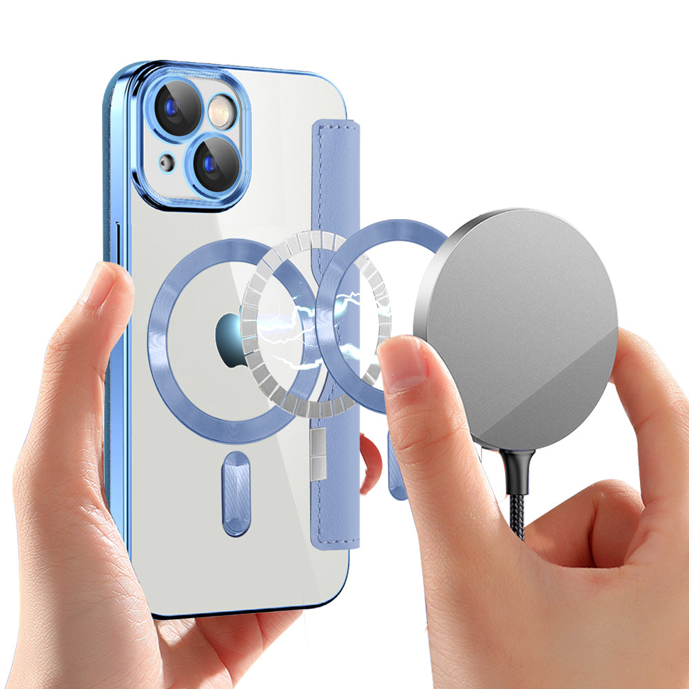 Custodia MagSafe per Apple iPhone 15, Techsuit, SmartMag Book, Blu