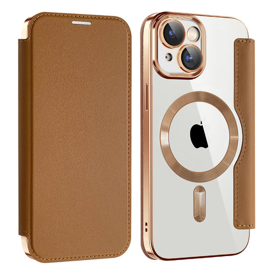 Custodia MagSafe per Apple iPhone 15, Techsuit, SmartMag Book, Marrone