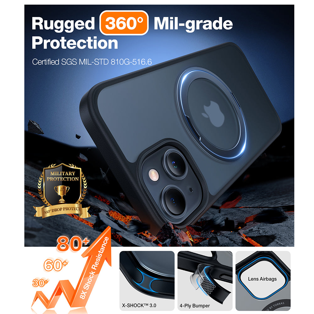 Custodia MagSafe per Apple iPhone 15, Torras, Ostand Pro, Nera