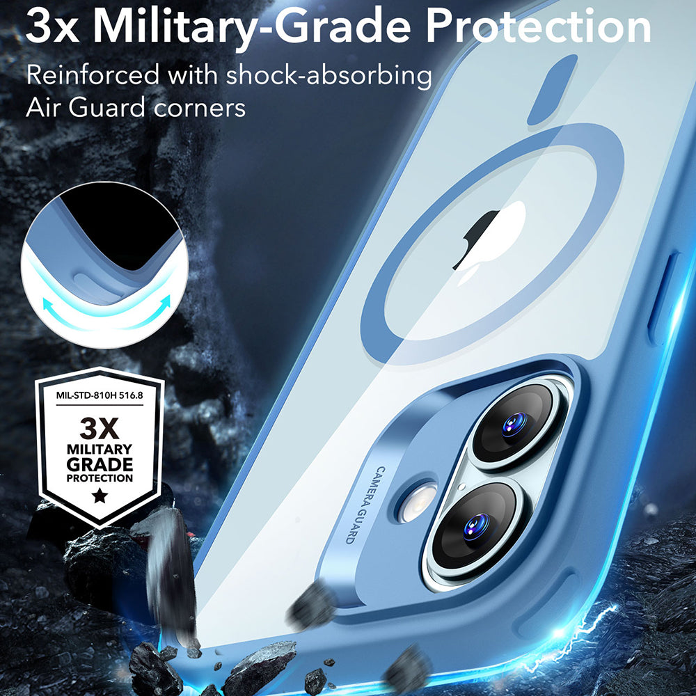 Custodia MagSafe per Apple iPhone 16, ESR, Classic Hybrid, Blu Trasparente