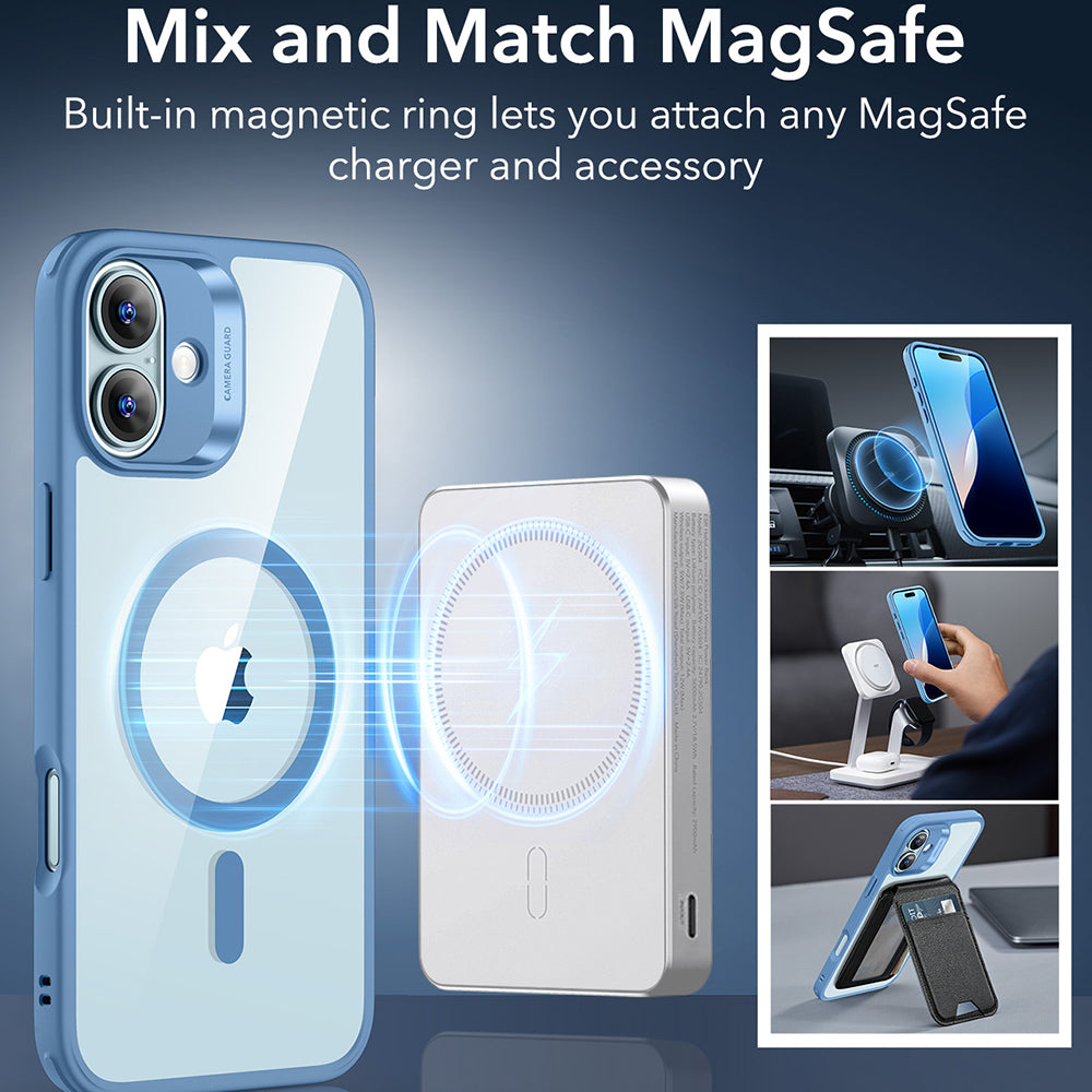 Custodia MagSafe per Apple iPhone 16, ESR, Classic Hybrid, Blu Trasparente
