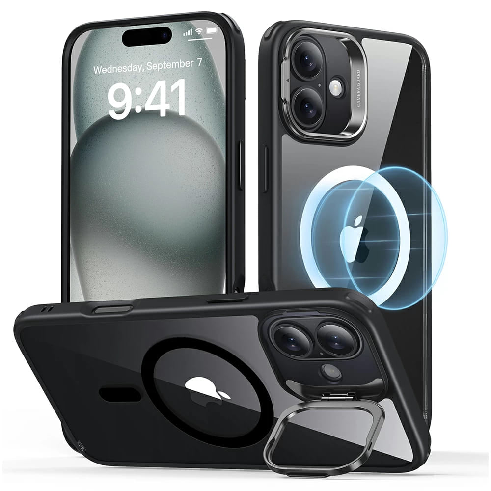 MagSafe Case for Apple iPhone 16, ESR, Classic Hybrid Kickstand, Black Transparent