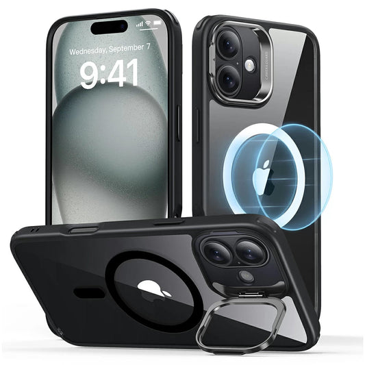 Custodia MagSafe per Apple iPhone 16, ESR, Classic Hybrid Kickstand, Nera Trasparente