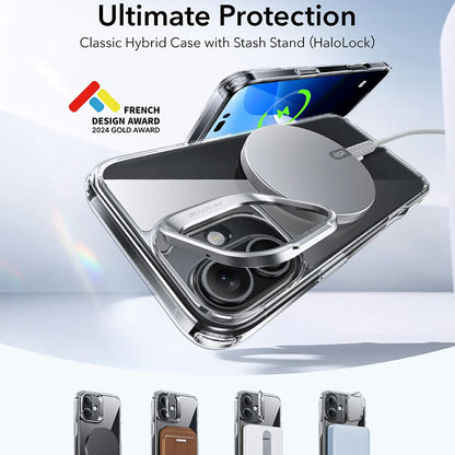 MagSafe Case for Apple iPhone 16, ESR, Classic Hybrid Kickstand, Black Transparent