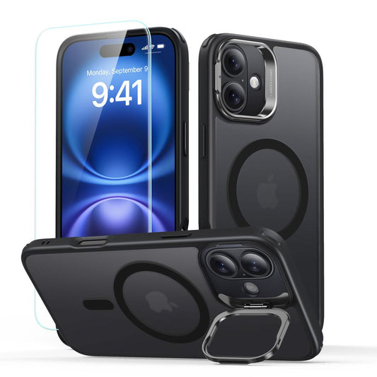 Custodia MagSafe per Apple iPhone 16, ESR, Classic Hybrid Kickstand con Protezione Schermo, Nero Satinato