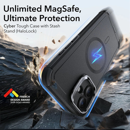 Custodia MagSafe per Apple iPhone 16, ESR, Cyber Armor Kickstand, Nera