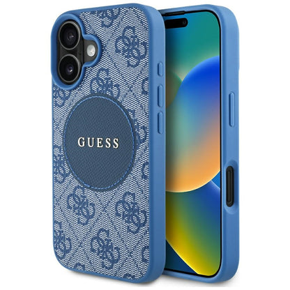 Custodia MagSafe per Apple iPhone 16, Guess, 4G Circle Classic Logo, Blu