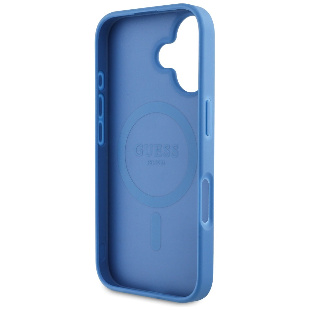 Custodia MagSafe per Apple iPhone 16, Guess, 4G Circle Classic Logo, Blu