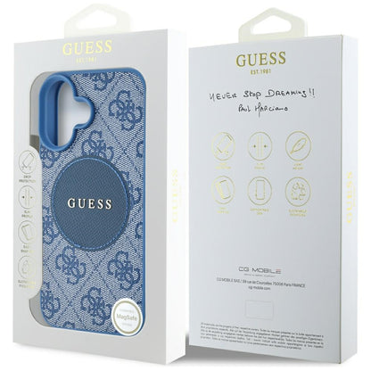 Custodia MagSafe per Apple iPhone 16, Guess, 4G Circle Classic Logo, Blu