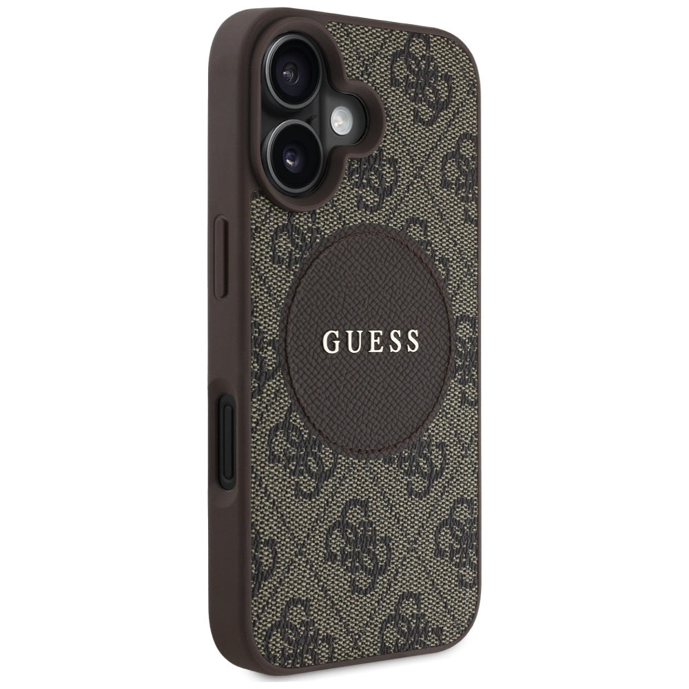Custodia MagSafe per Apple iPhone 16, Guess, 4G Circle Classic Logo, Marrone