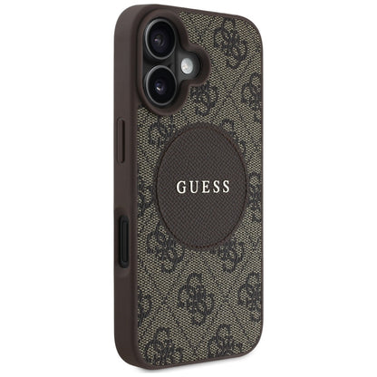 Custodia MagSafe per Apple iPhone 16, Guess, 4G Circle Classic Logo, Marrone