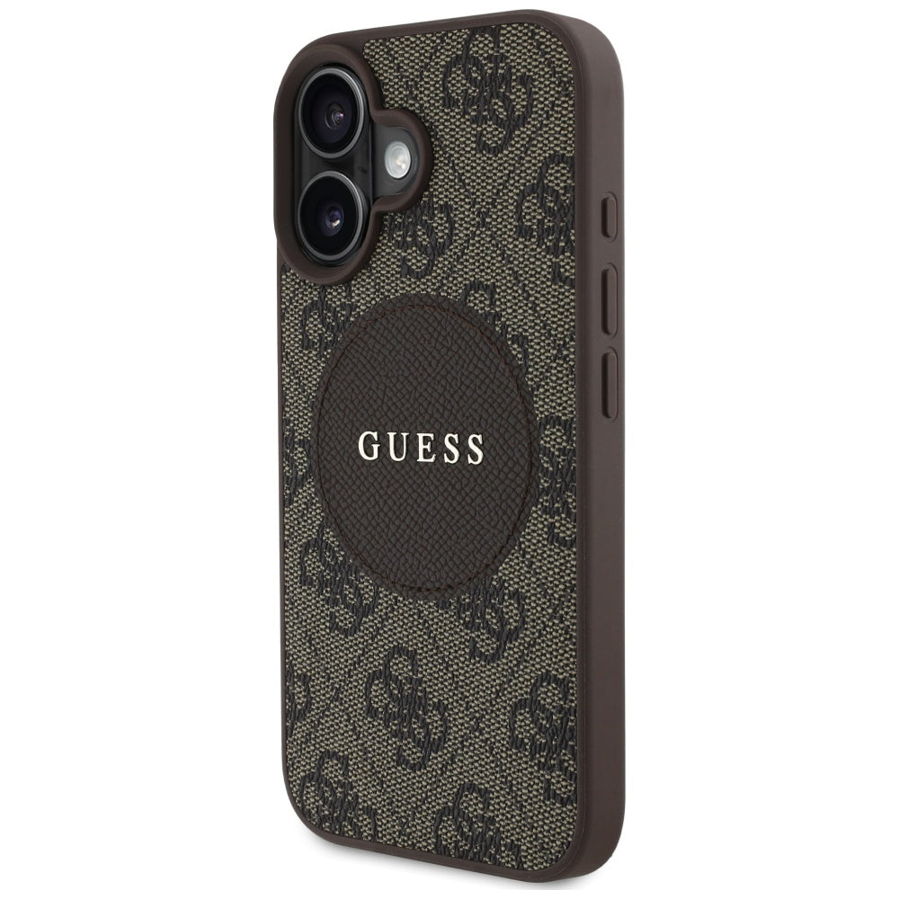 Custodia MagSafe per Apple iPhone 16, Guess, 4G Circle Classic Logo, Marrone