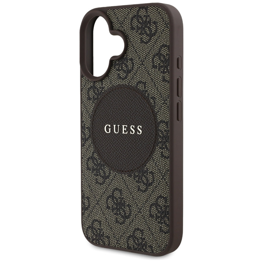 Custodia MagSafe per Apple iPhone 16, Guess, 4G Circle Classic Logo, Marrone