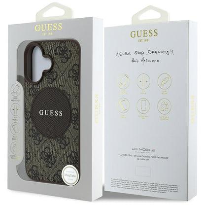Custodia MagSafe per Apple iPhone 16, Guess, 4G Circle Classic Logo, Marrone
