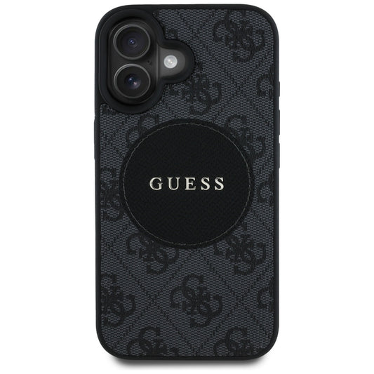 Custodia MagSafe per Apple iPhone 16, Guess, 4G Circle Classic Logo, Nera