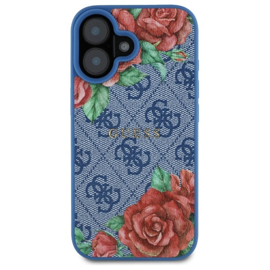 Custodia MagSafe per Apple iPhone 16, Guess, 4G Flowers Print, Blu