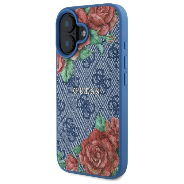 Custodia MagSafe per Apple iPhone 16, Guess, 4G Flowers Print, Blu