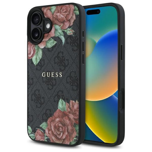 Custodia MagSafe per Apple iPhone 16, Guess, 4G Flowers Print, Nera