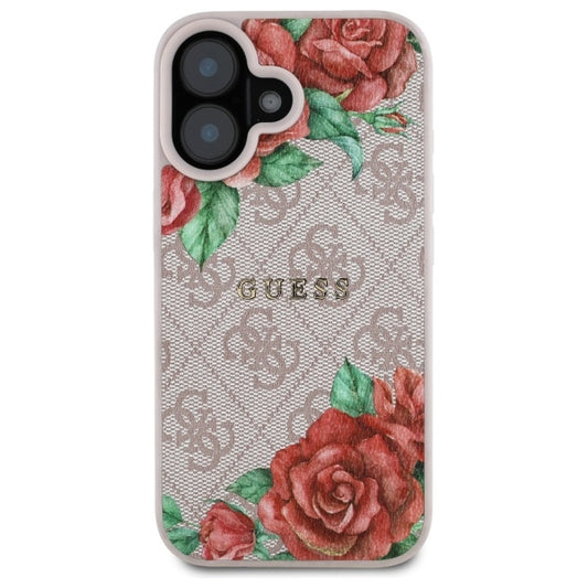 Custodia MagSafe per Apple iPhone 16, Guess, 4G Flowers Print, Rosa